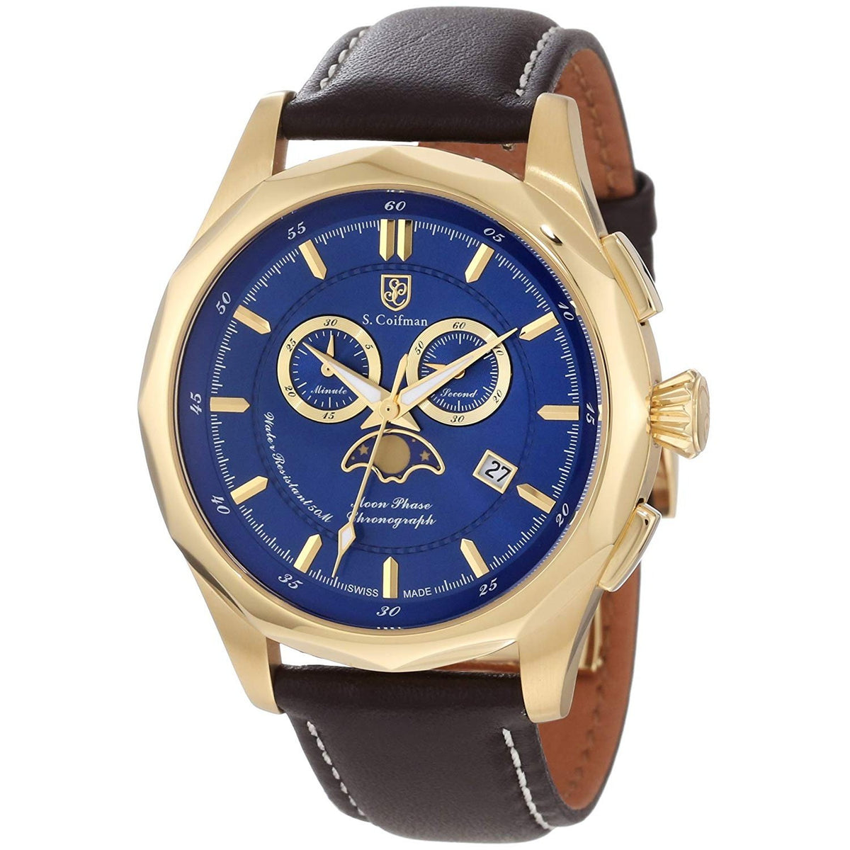 S. Coifman Men&#39;s SC0244 Chronograph Brown Leather Watch