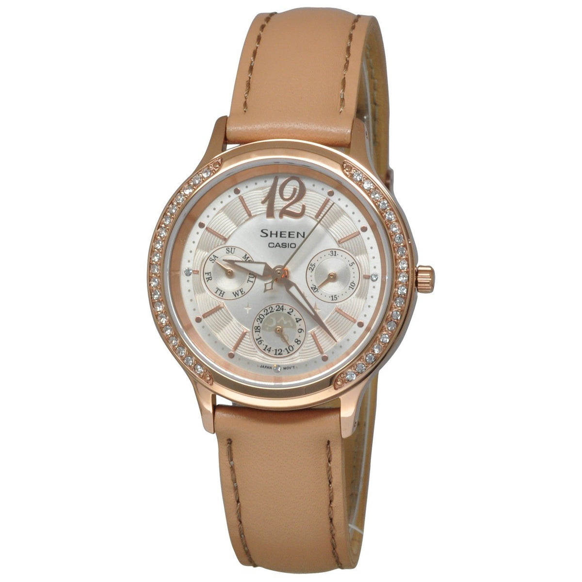 Casio Women's SHE3030GL-9A Sheen Crystal Light Brown Leather Watch