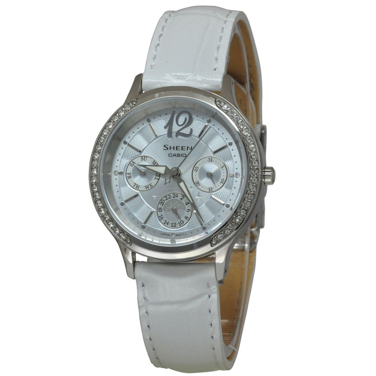 Casio Women's SHE3030L-2A Sheen Crystal White Leather Watch