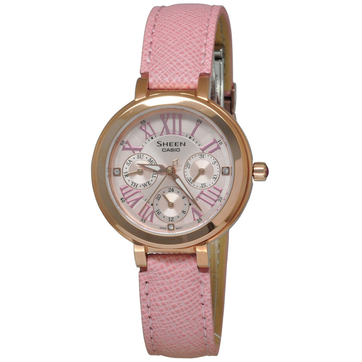 Casio Women's SHE3034GL-4A Sheen Crystal Pink Leather Watch
