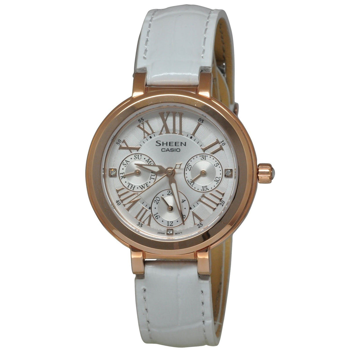 Casio Women's SHE3034GL-7A Sheen Crystal White Leather Watch