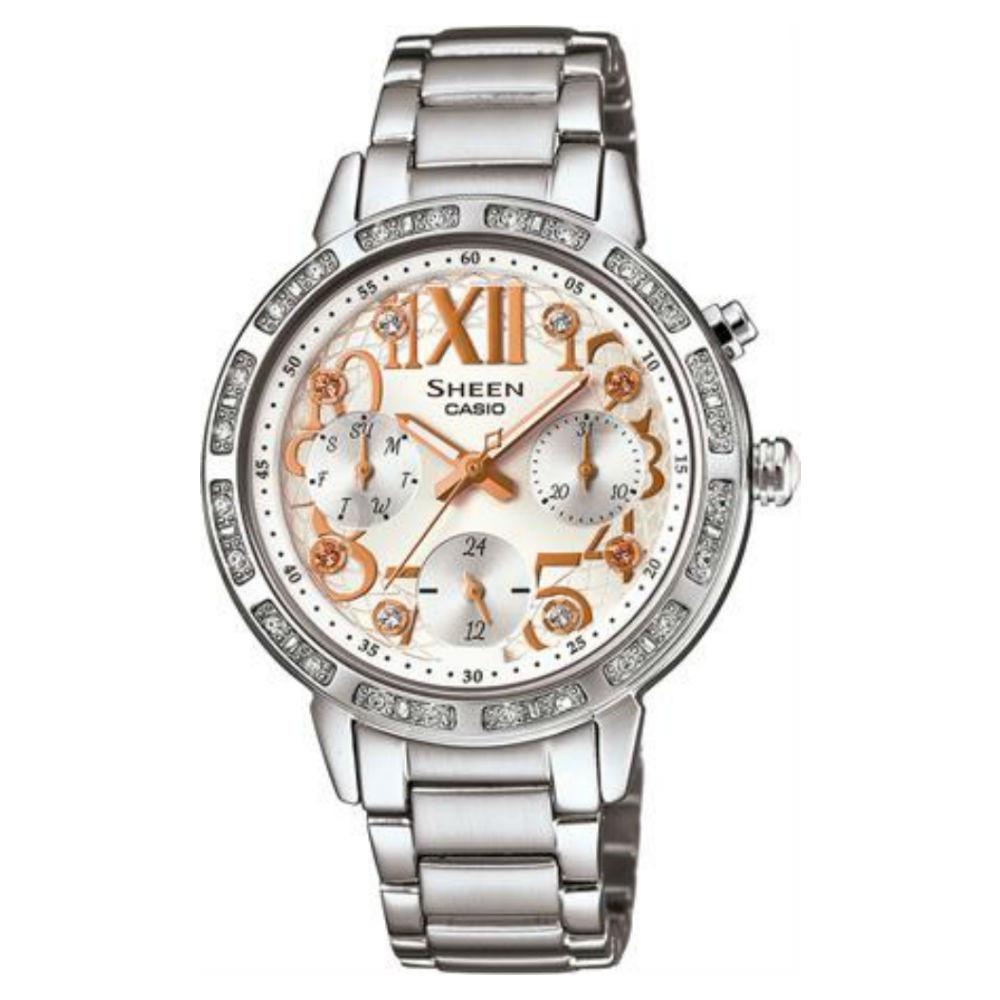 Casio Women's SHE3036D-7A Sheen Crystal Stainless Steel Watch