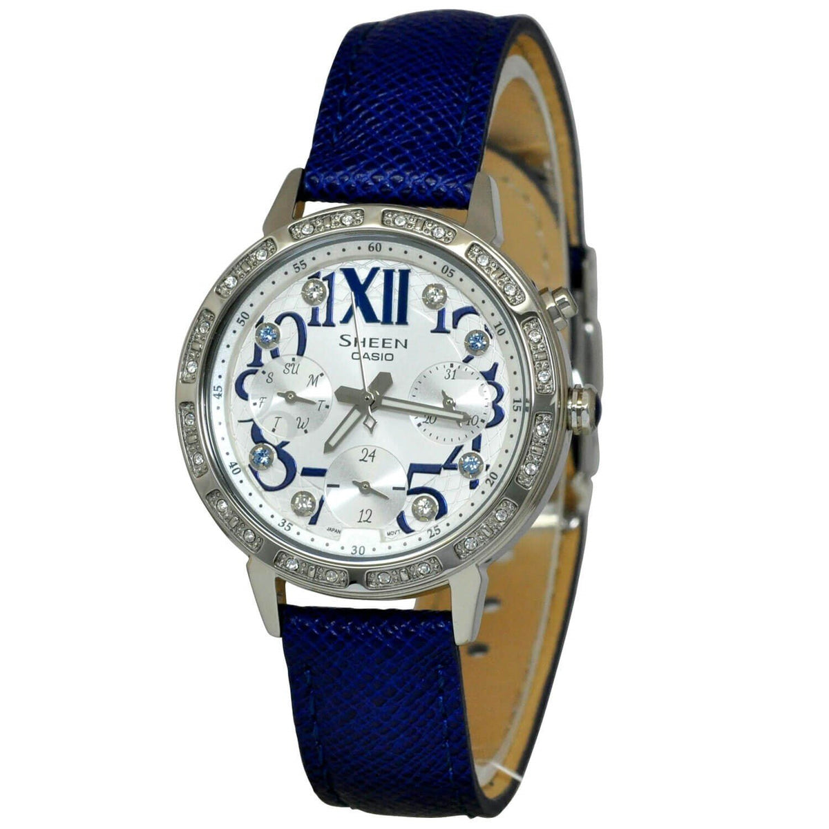 Casio Women's SHE3036L-7A Sheen Crystal Blue Leather Watch