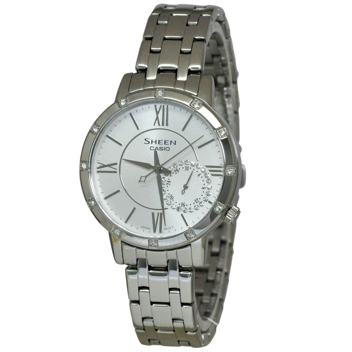 Casio Women's SHE3046DP-7A Sheen Crystal Stainless Steel Watch