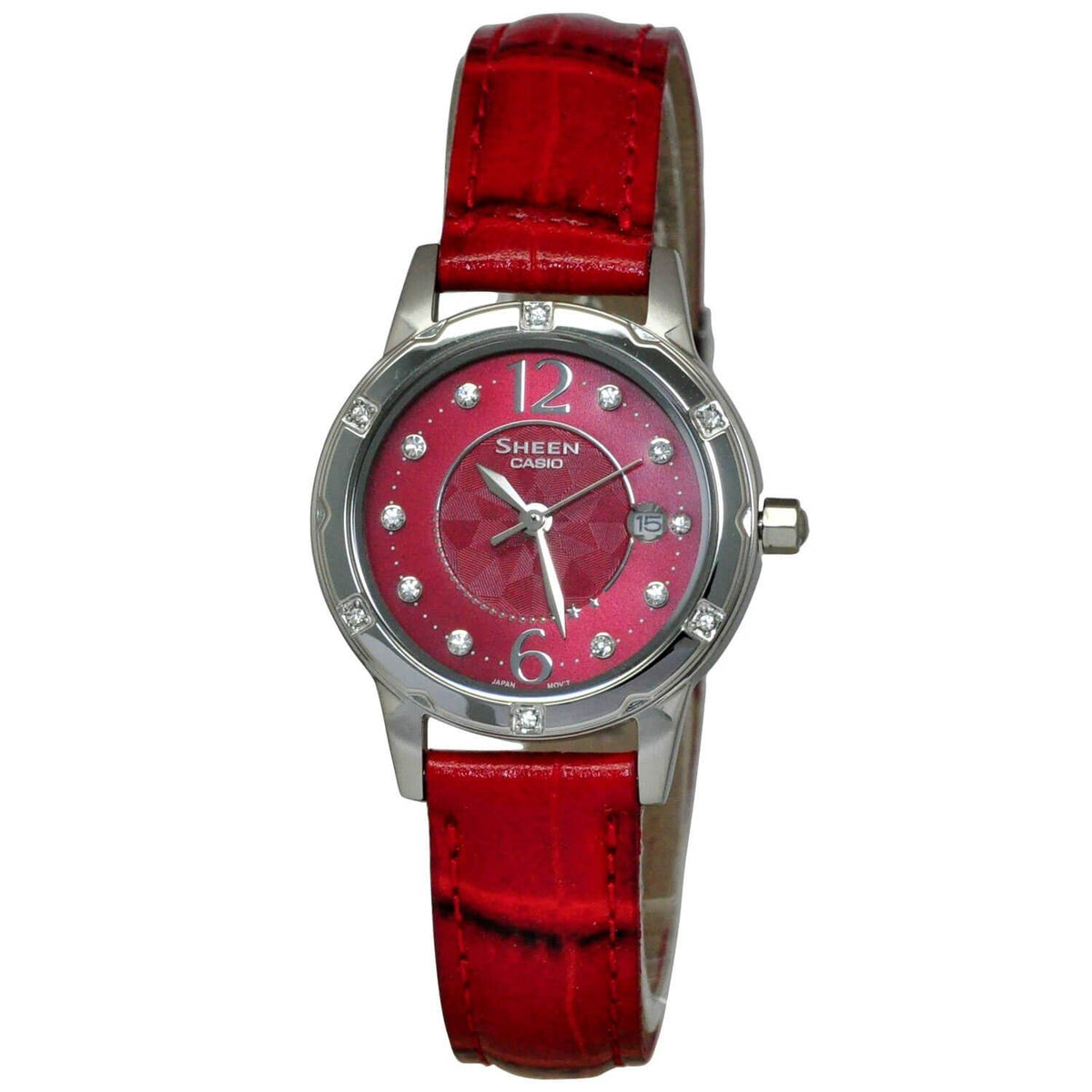 Casio Women's SHE4021L-4A Sheen Crystal Red Leather Watch