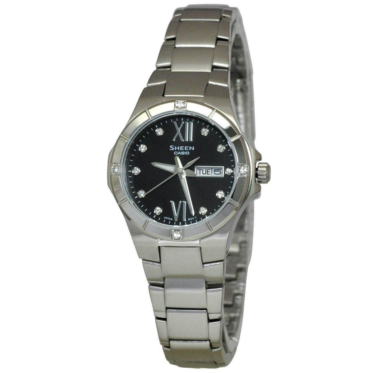 Casio Women's SHE4022D-1A Sheen Crystal Stainless Steel Watch