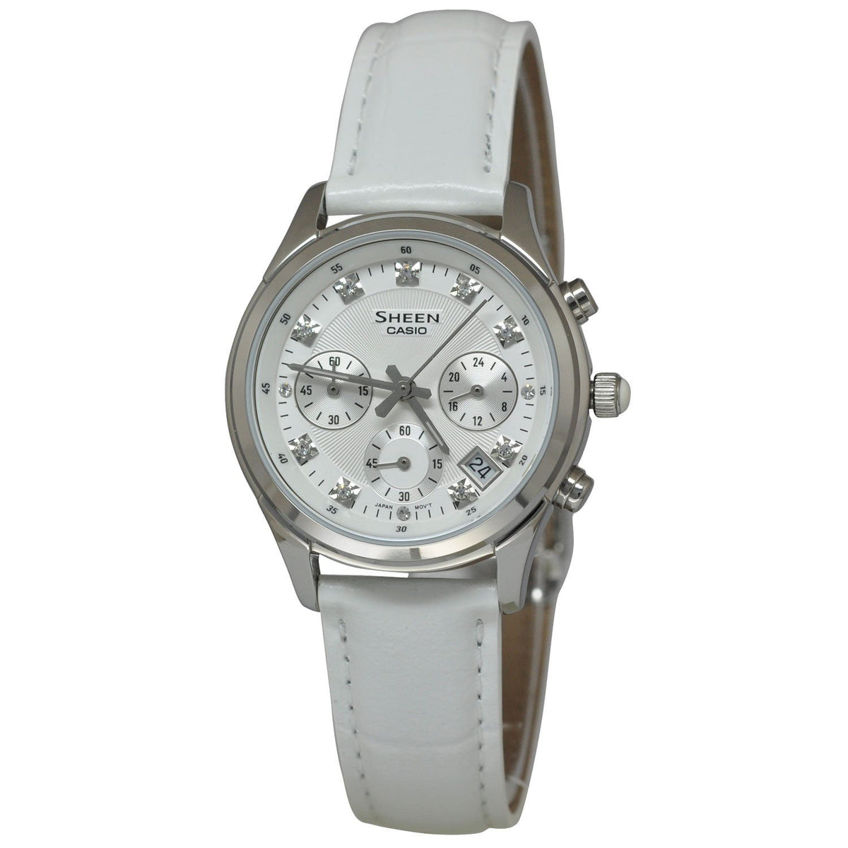 Casio Women's SHE5023L-7A Sheen Chronograph, Crystal White Leather Watch