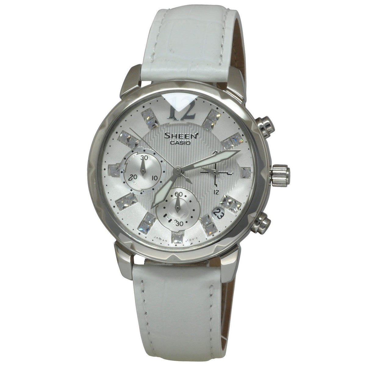 Casio Women's SHN5010L-7A Sheen Chronograph, Crystal White Leather Watch
