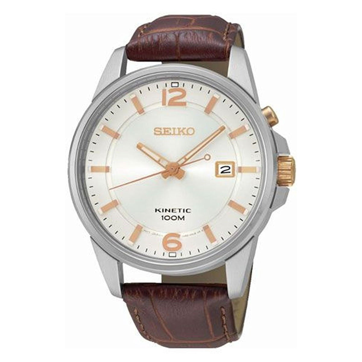 Seiko Men&#39;s SKA669 Kinetic Brown Leather Watch