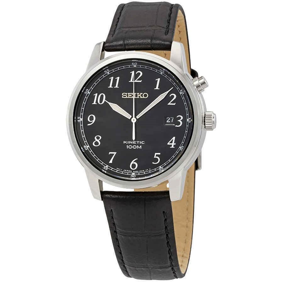 Seiko Men's SKA781 Kinetic Black Leather Watch
