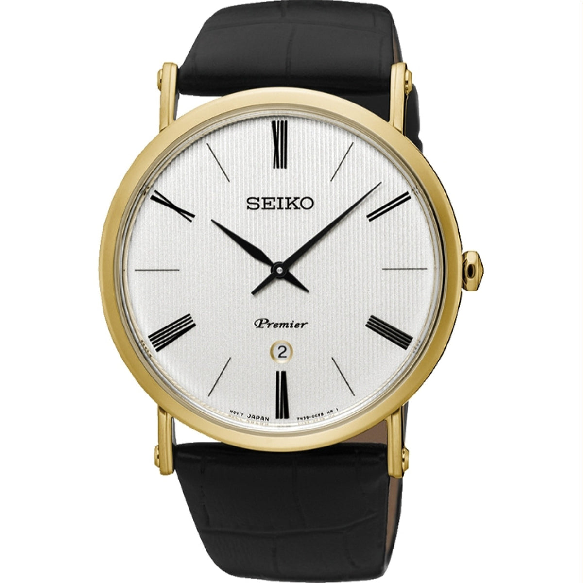Seiko Men's SKP396 Premier Black Leather Watch