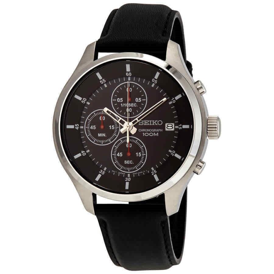 Seiko Men's SKS539P2 Neo Sports Chronograph Black Leather Watch