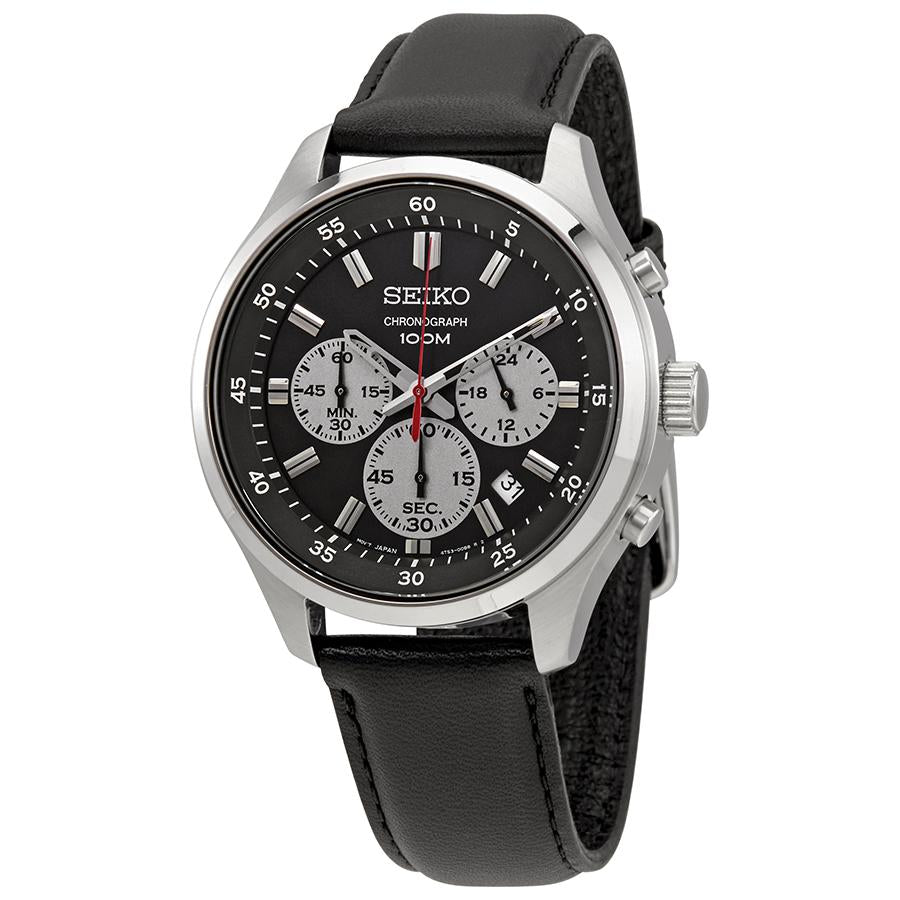 Seiko Men&#39;s SKS595 Chronograph Black Leather Watch