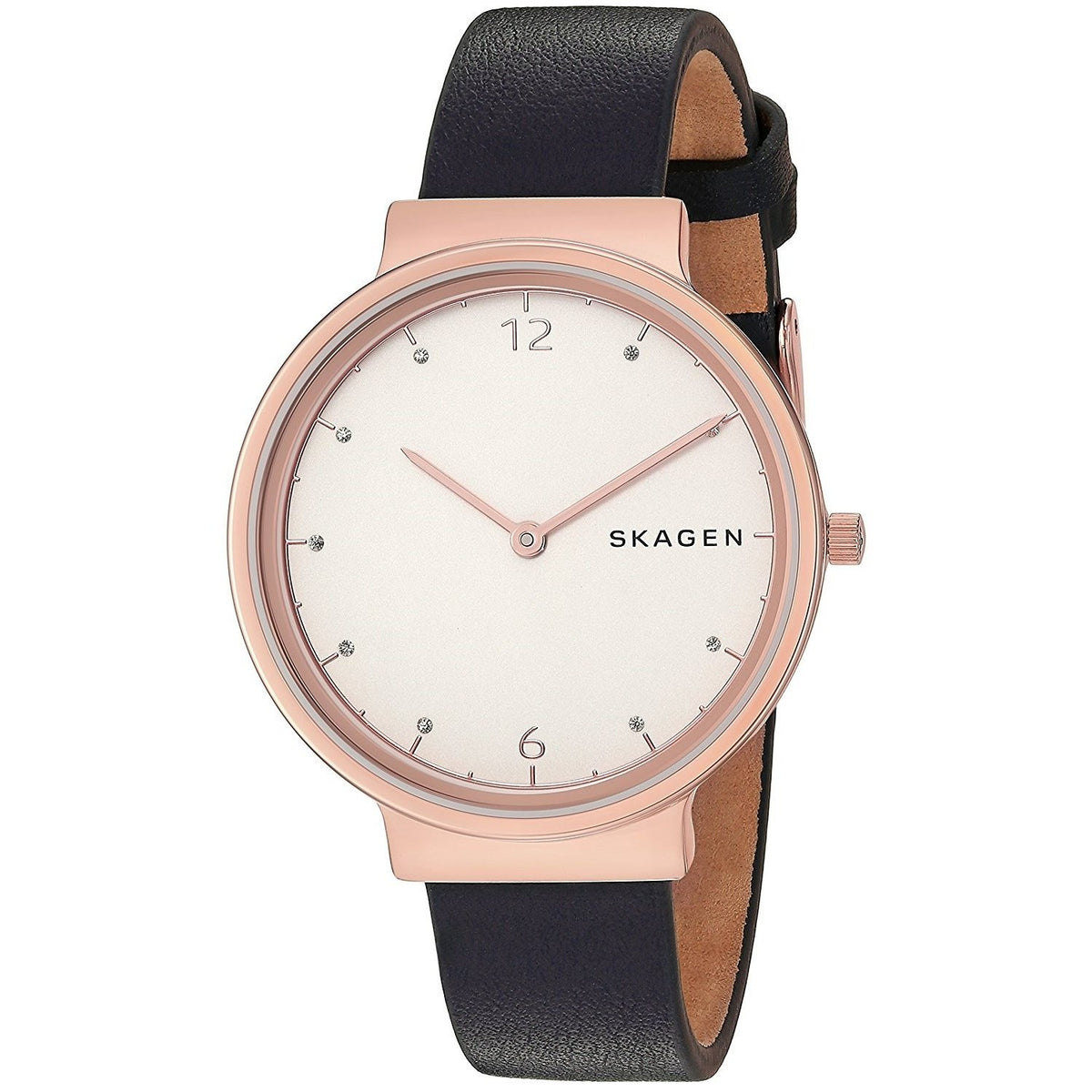Skagen Women's SKW2608 Ancher Crystal Black Leather Watch