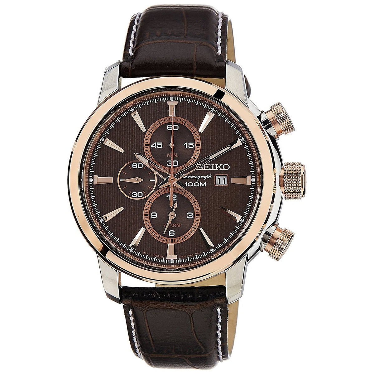 Seiko Men's SNAF52 Couturier Chronograph Brown Leather Watch