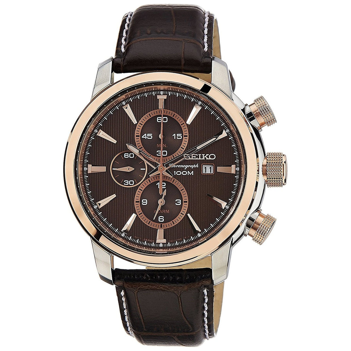 Seiko Men&#39;s SNAF52 Couturier Chronograph Brown Leather Watch