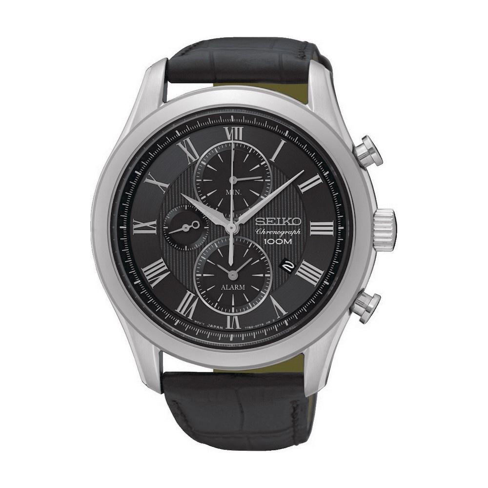 Seiko Men&#39;s SNAF71 Couturier Chronograph Black Leather Watch