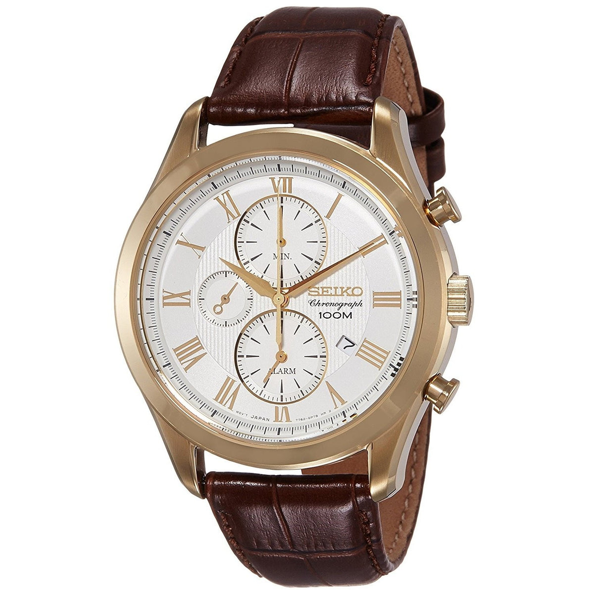 Seiko Men&#39;s SNAF72 Couturier Chronograph Brown Leather Watch
