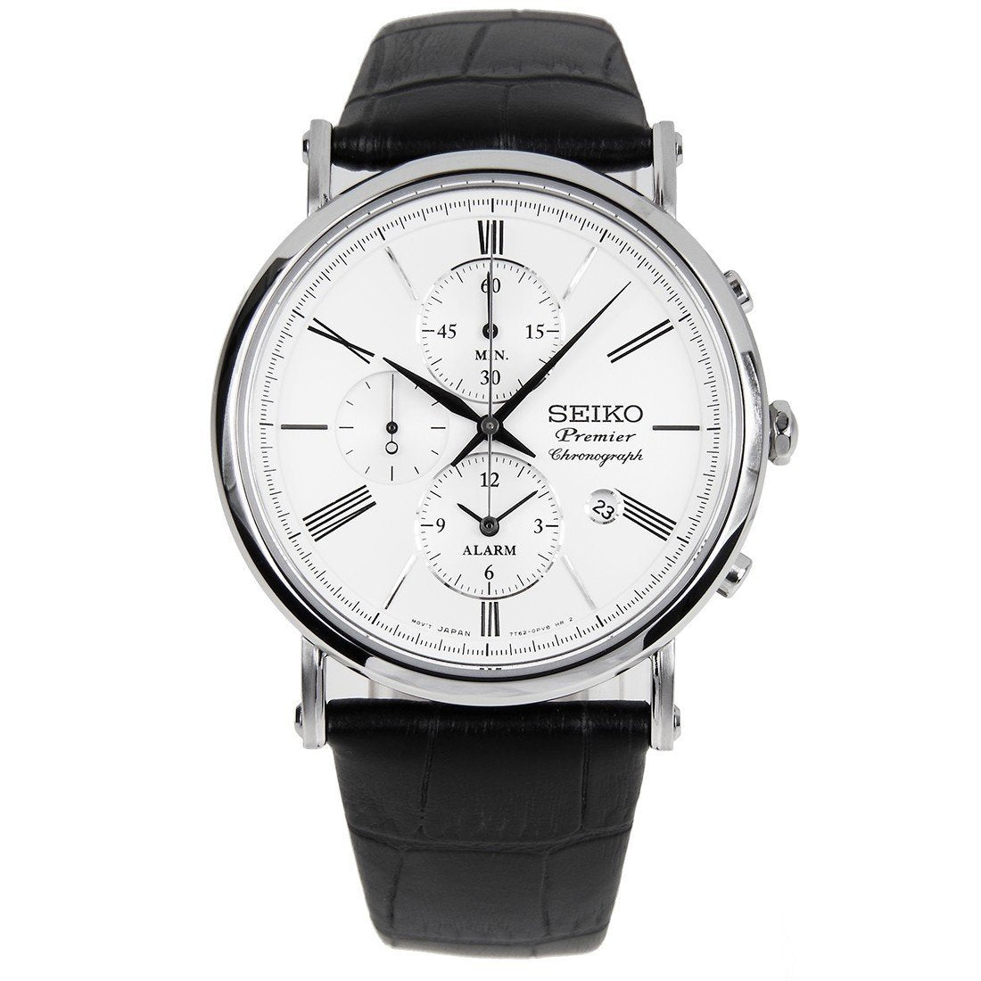Seiko Men's SNAF77 Premier Chronograph Black Leather Watch
