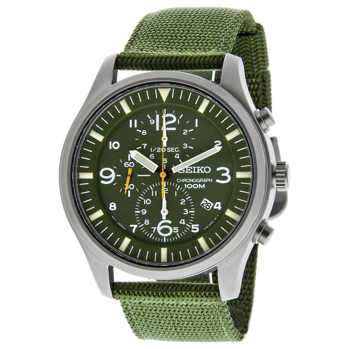 Seiko Men&#39;s SNDA27 Chronograph Green Nylon Watch