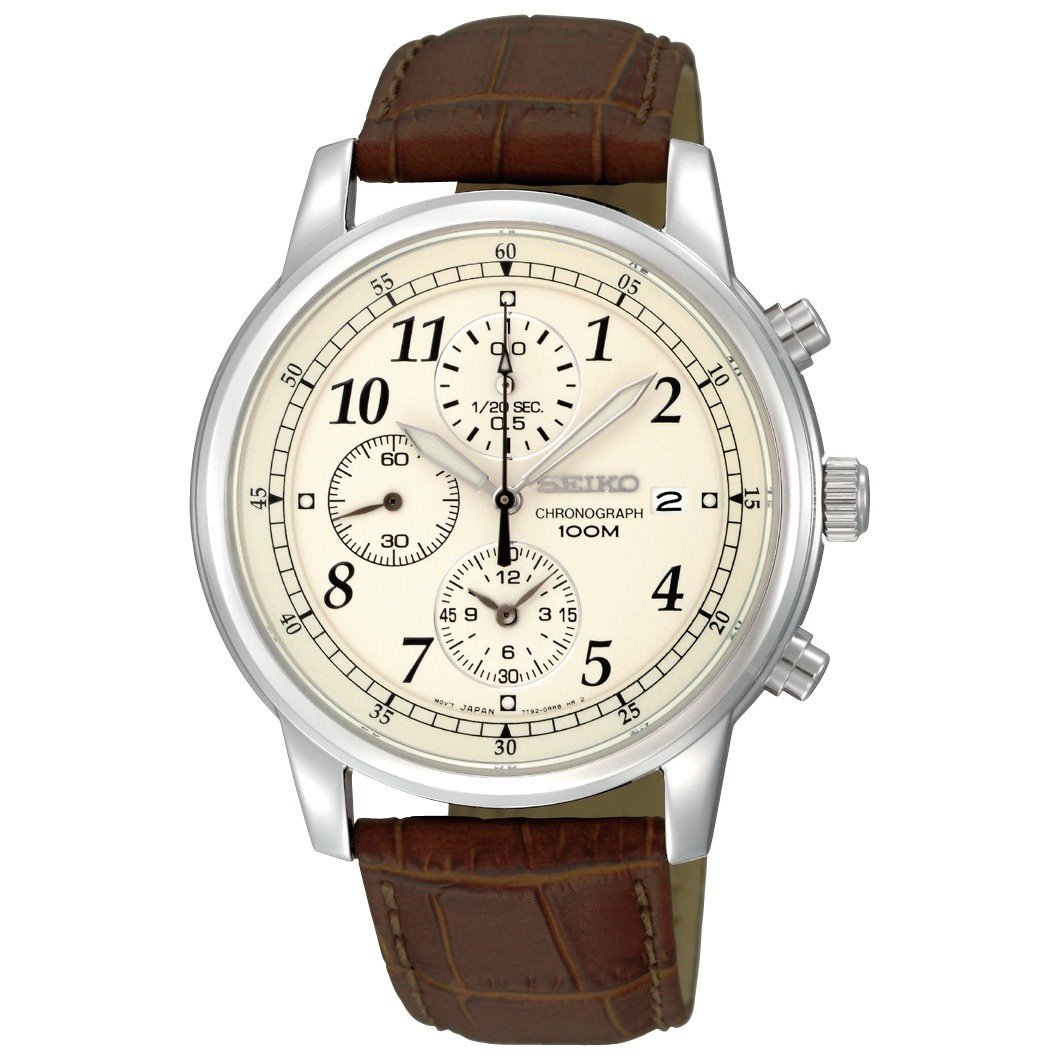 Seiko Men&#39;s SNDC31 Chronograph Brown Leather Watch