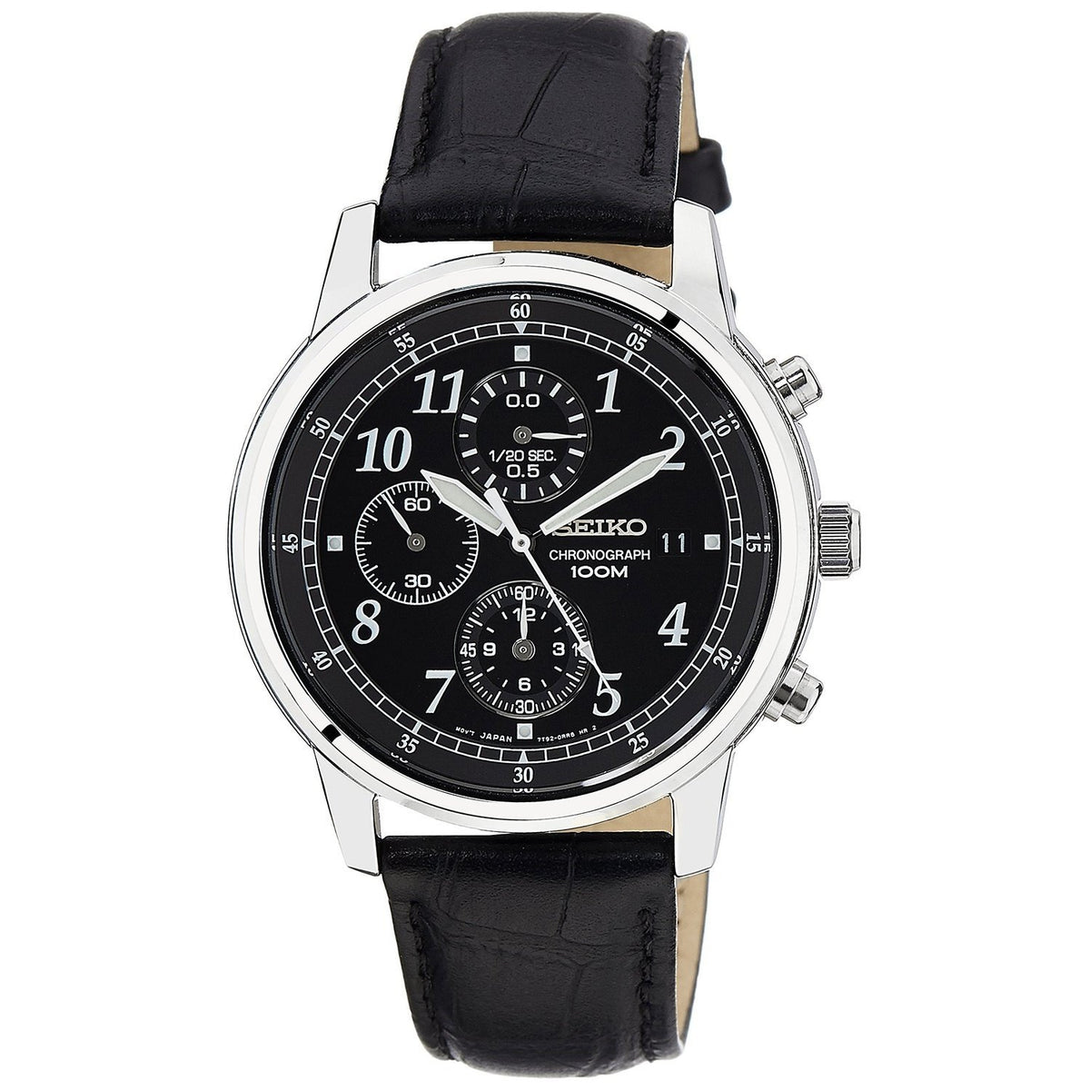 Seiko Men&#39;s SNDC33 Chronograph Black Leather Watch