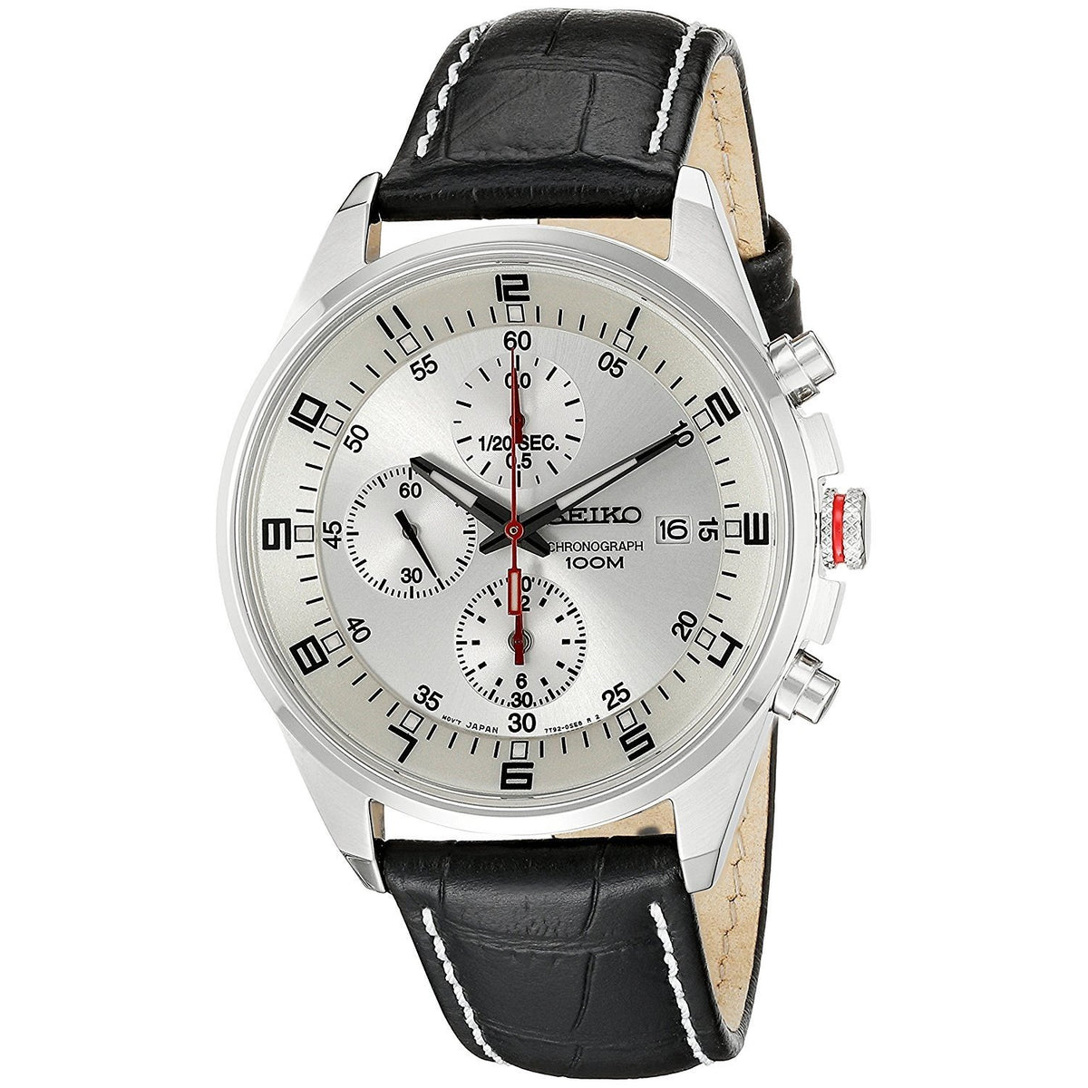 Seiko Men&#39;s SNDC87P2 Chronograph Black Leather Watch