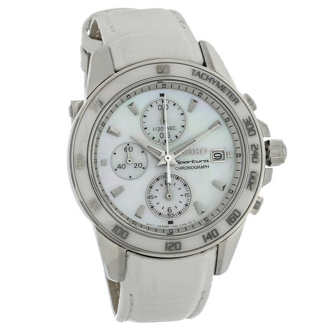 Seiko Women s SNDX99 Sportura Chronograph White Leather Watch