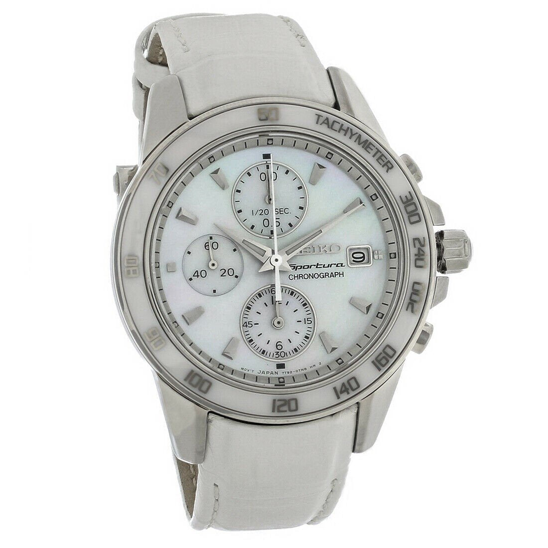 Seiko Women&#39;s SNDX99 Sportura  Chronograph White Leather Watch