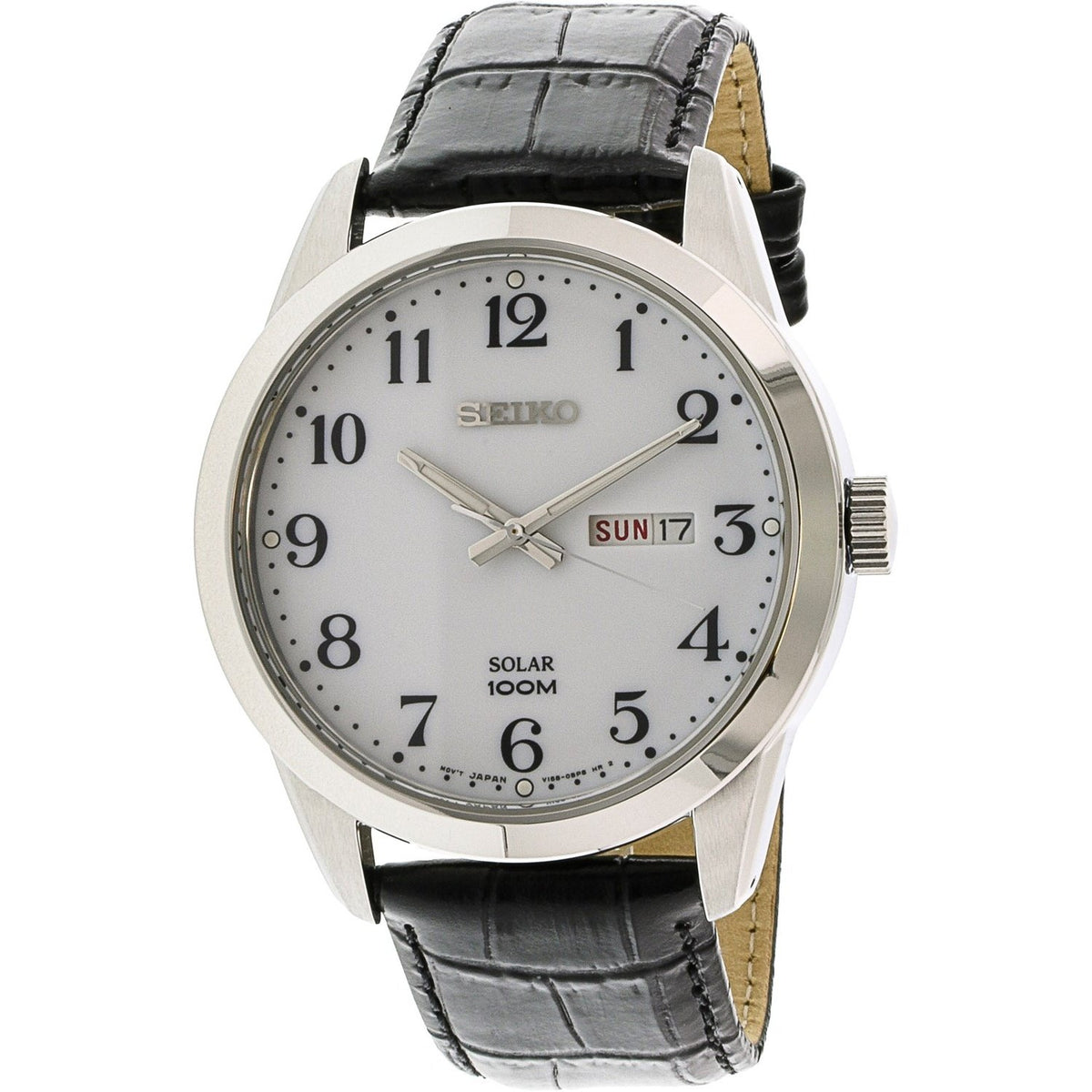 Seiko Men's SNE371 Solar Black Leather Watch