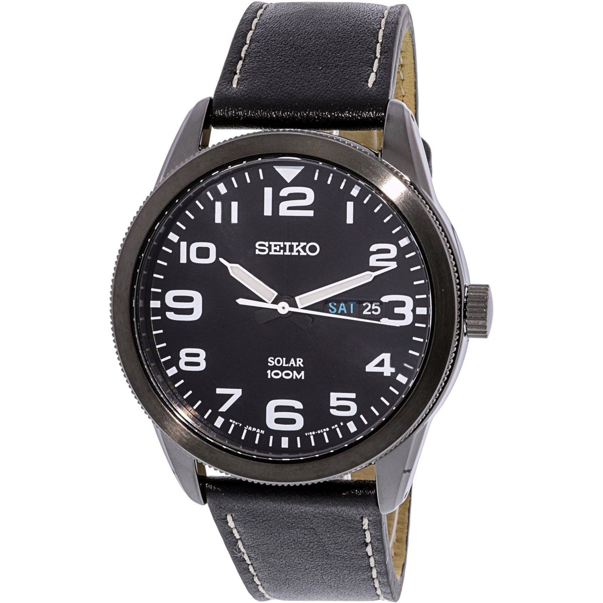 Seiko Men&#39;s SNE477 Solar Black Leather Watch