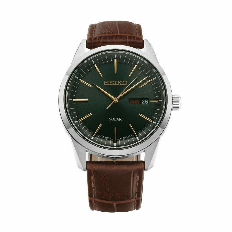 Seiko Men s SNE529 Solar Brown Leather Watch Bezali