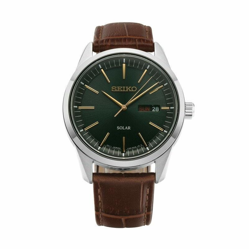 Seiko Men&#39;s SNE529 Solar Brown Leather Watch
