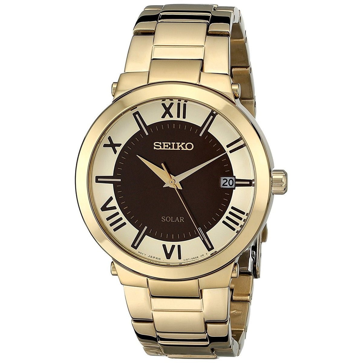 Seiko Women&#39;s SNE884 Solar Date Gold-Tone Stainless Steel Watch