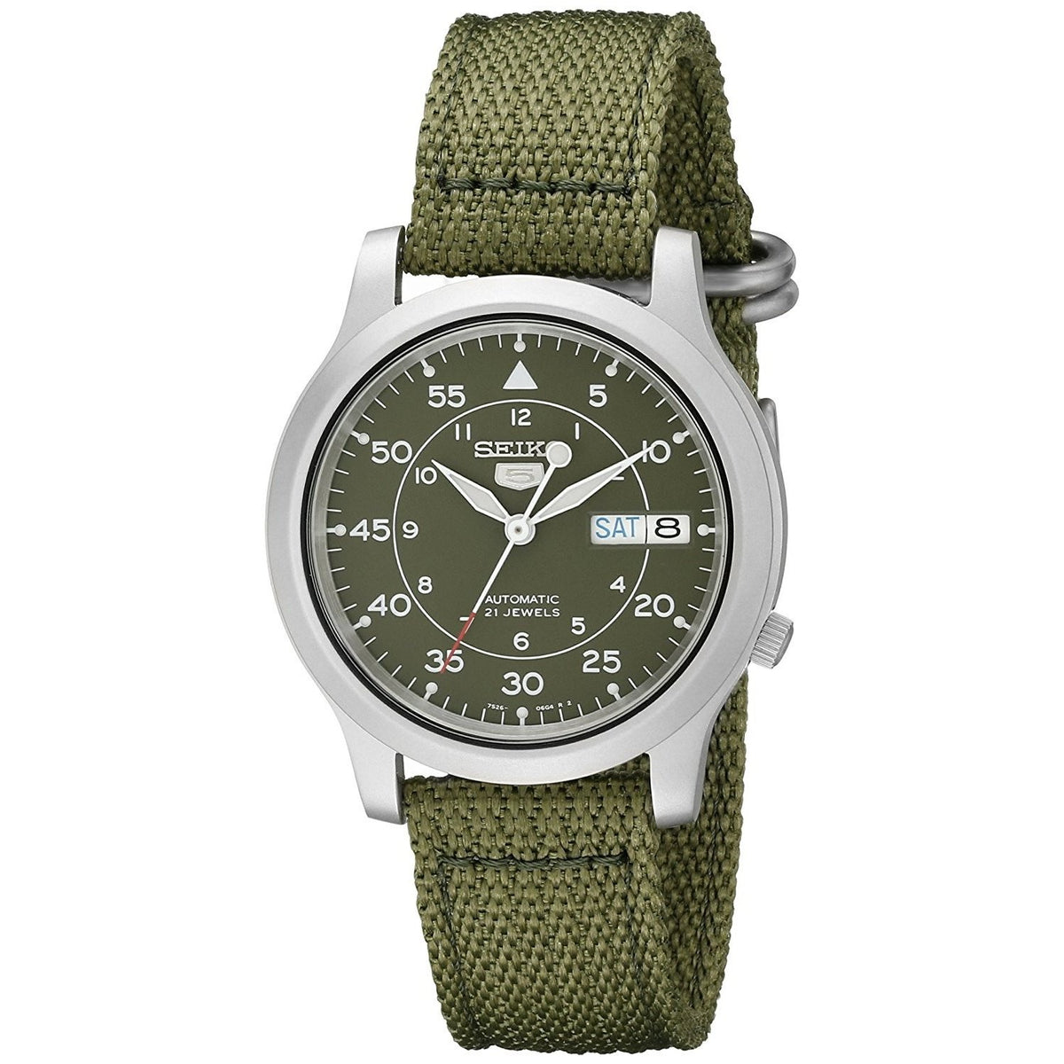 Seiko Men&#39;s SNK805 5 Automatic Green Canvas Watch