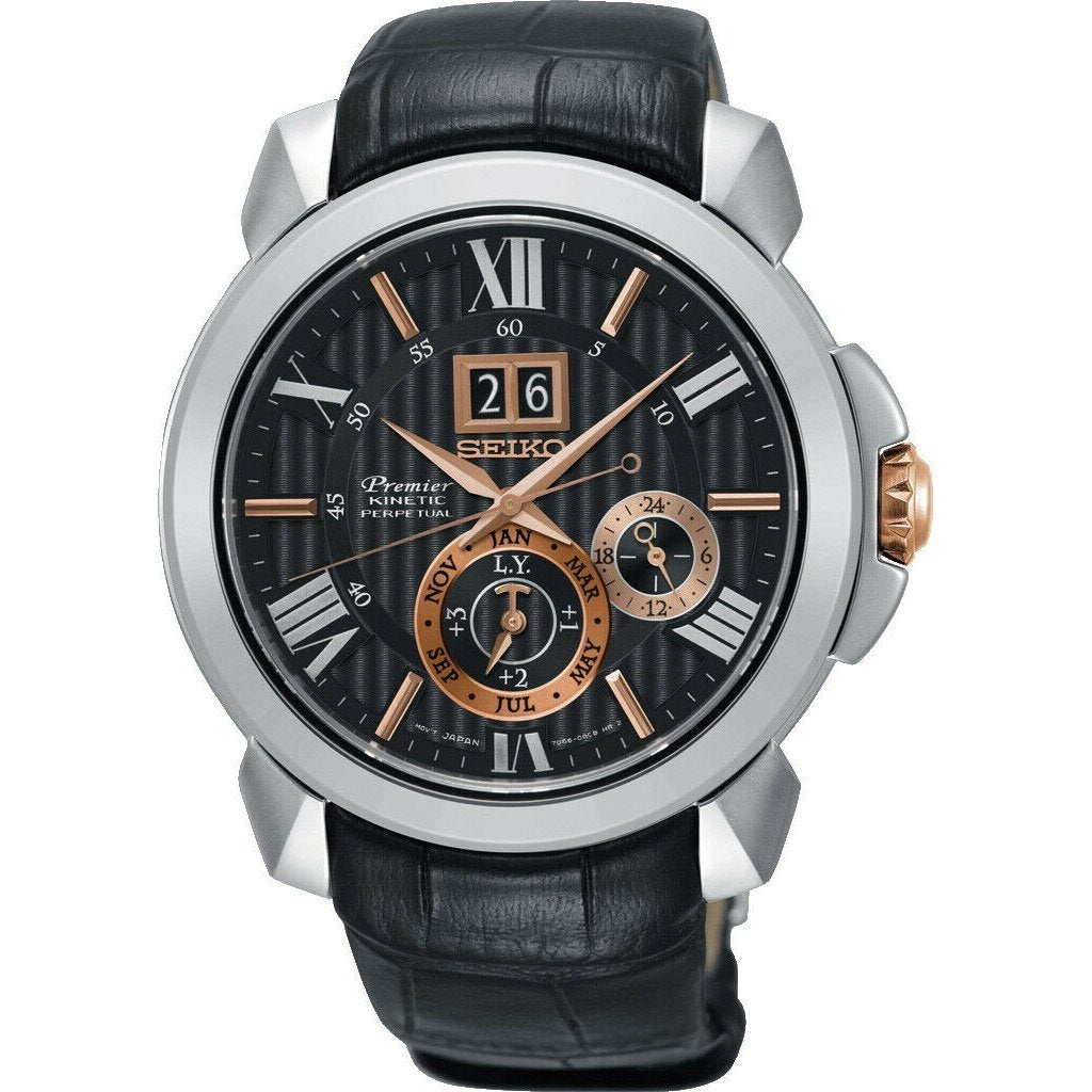 Seiko Men's SNP149P2 Premier Black Leather Watch