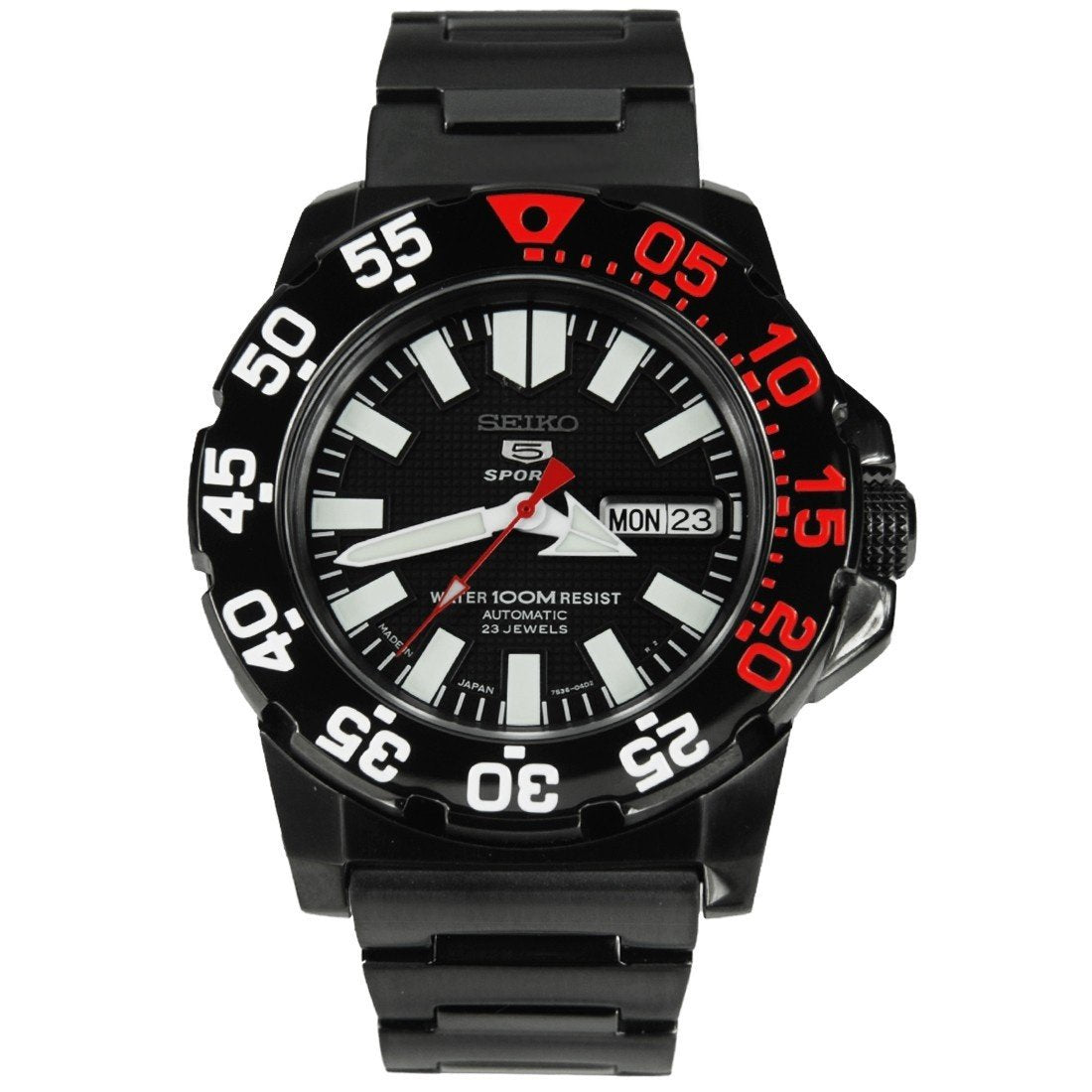 Seiko Men's SNZF53J1 Series 5 Black Stainless Steel Watch