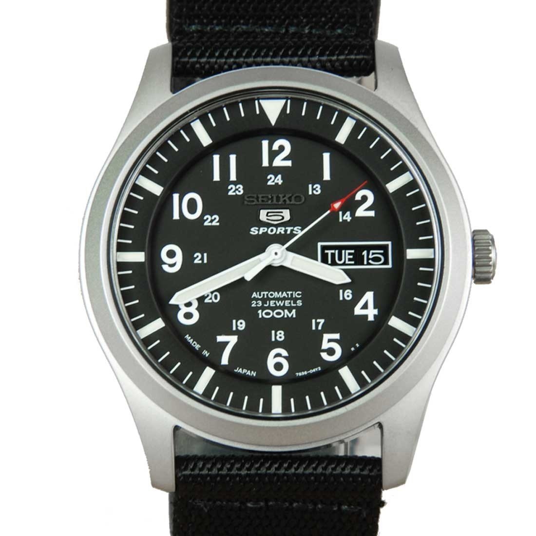 Seiko Men&#39;s SNZG15J1 Series 5 Black Nylon Watch