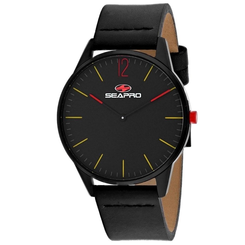 Seapro Men&#39;s SP0100 Black Hole Black Leather Watch