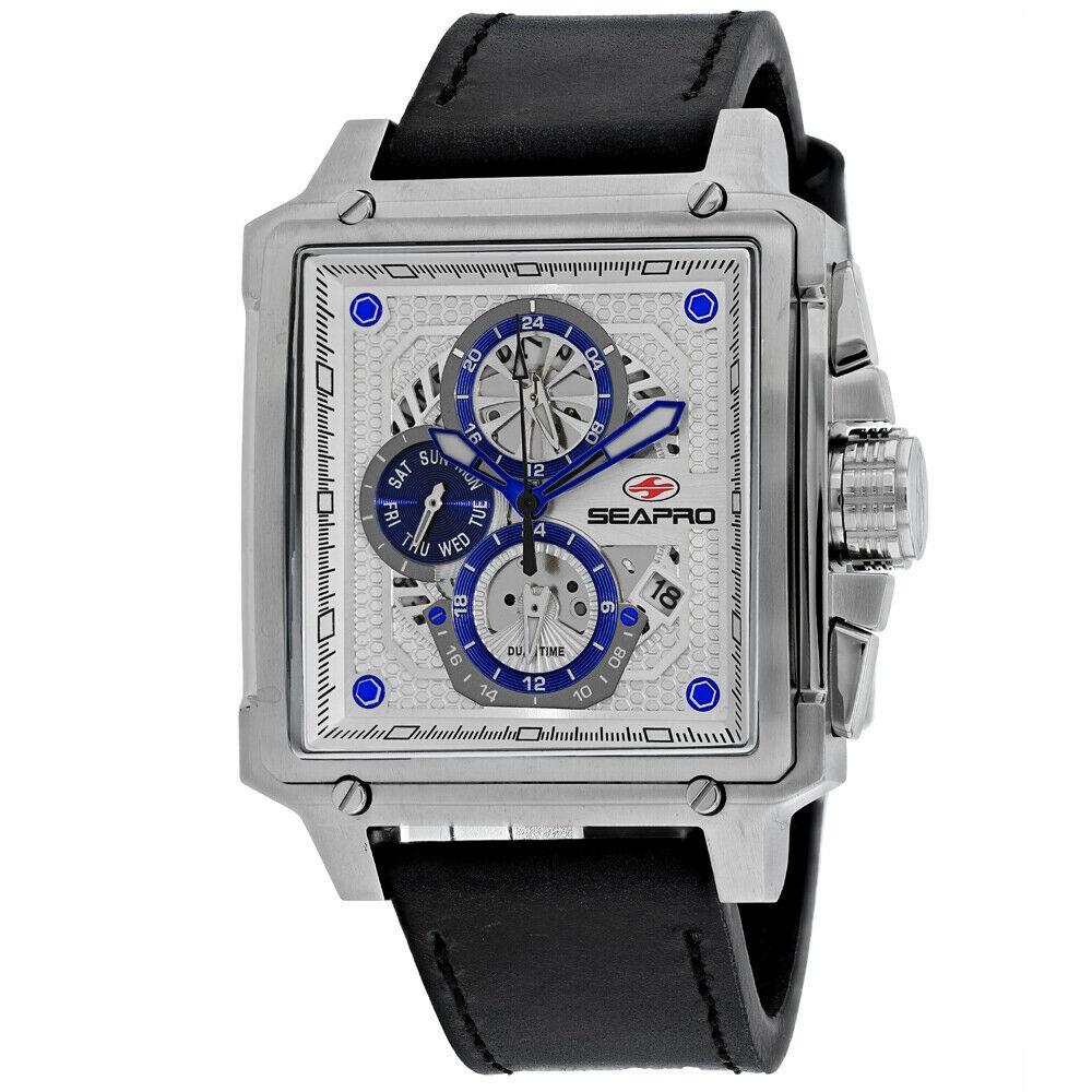 Seapro Men&#39;s SP0110 Dual Timer Dual Timer Black Leather Watch