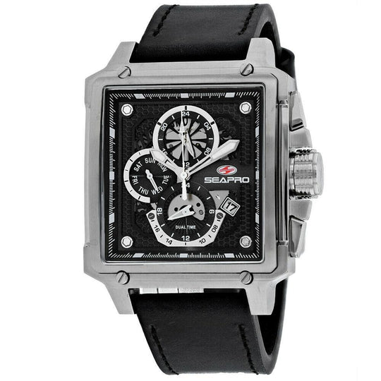 Seapro Men's SP0111 Dual Timer Dual Timer Black Leather Watch