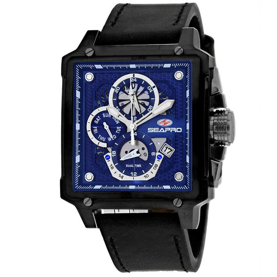 Seapro Men's SP0115 Dual Timer Dual Timer Black Leather Watch