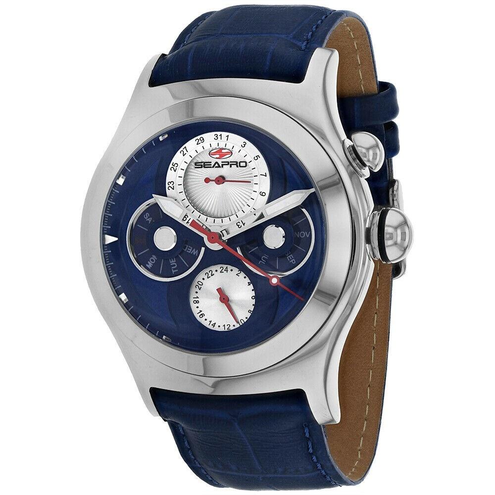Seapro Men&#39;s SP0132 Chronoscope  Blue Leather Watch