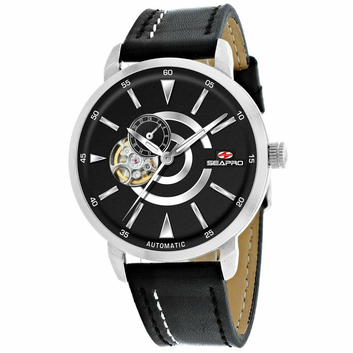 Seapro Men&#39;s SP0140 Elliptic Chronograph Black Leather Watch