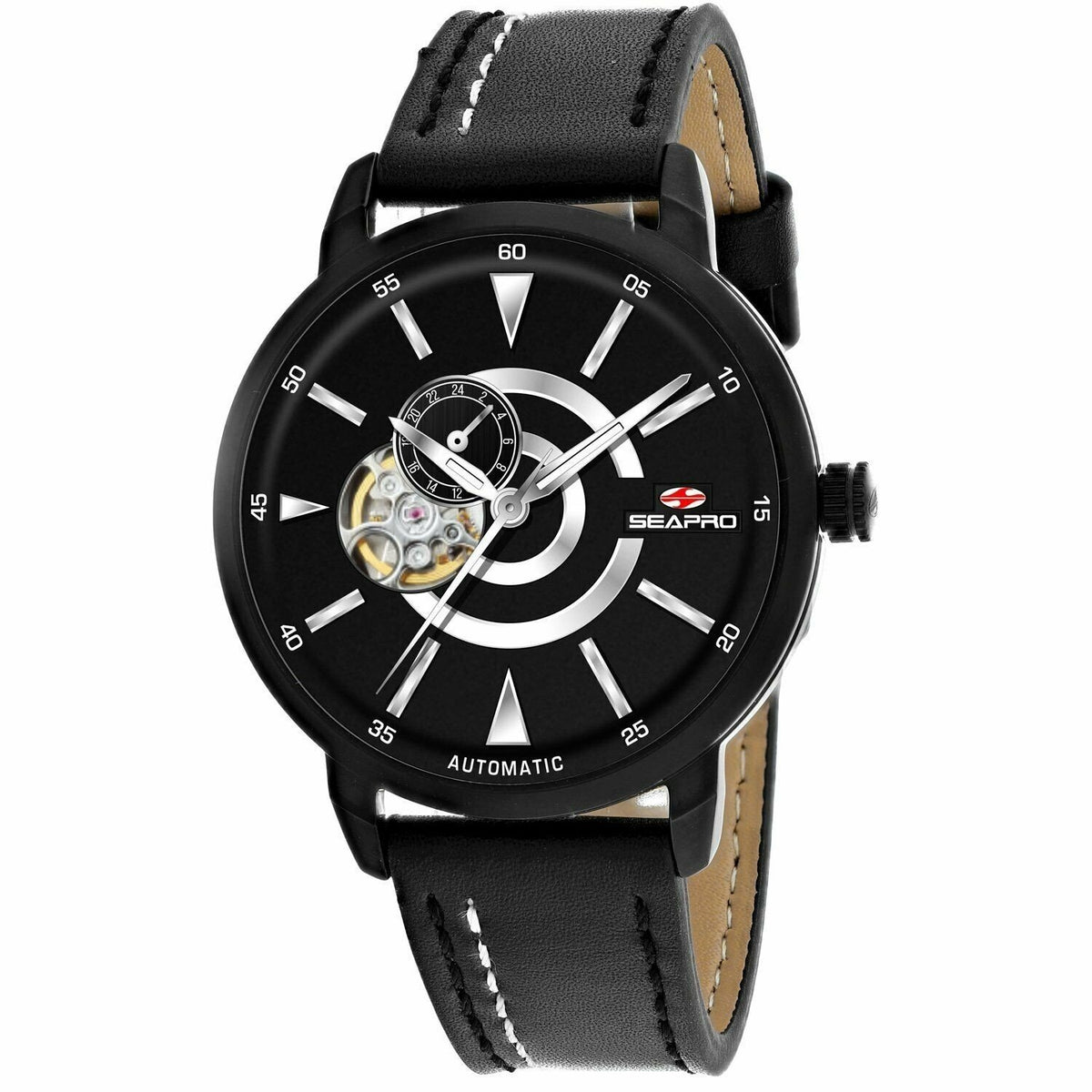 Seapro Men&#39;s SP0142 Elliptic Chronograph Black Leather Watch