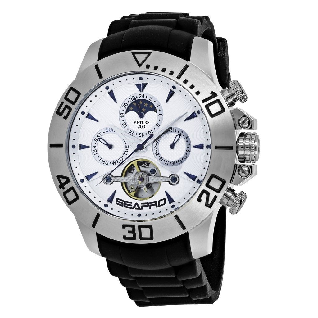 Seapro Men's SP5121 Montecillo Chronograph,Moonphase at 12 o'clock position Black Silicone Watch