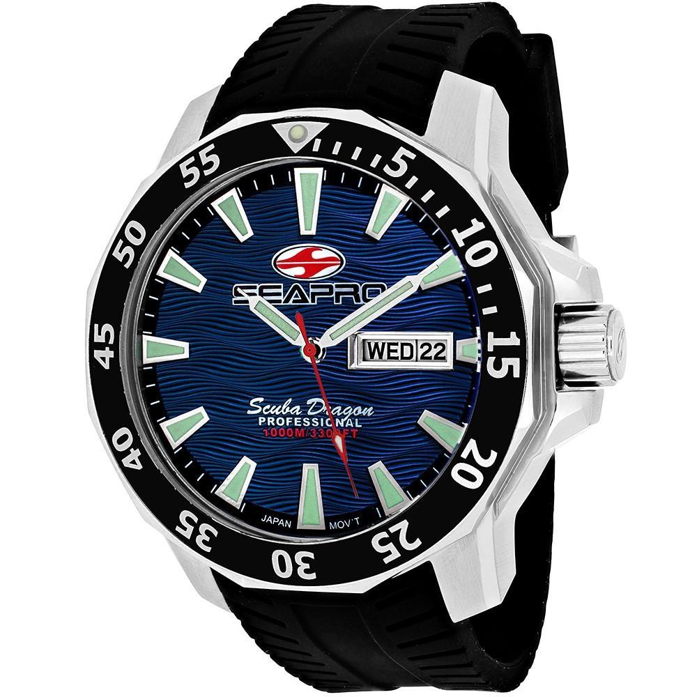 Seapro Men&#39;s SP8316 Scuba Dragon Diver Limited Edition 1000 Meters Black Silicone Watch