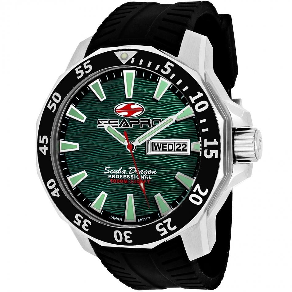Seapro Men&#39;s SP8318 Scuba Dragon Diver Limited Edition 1000 Meters Black Silicone Watch