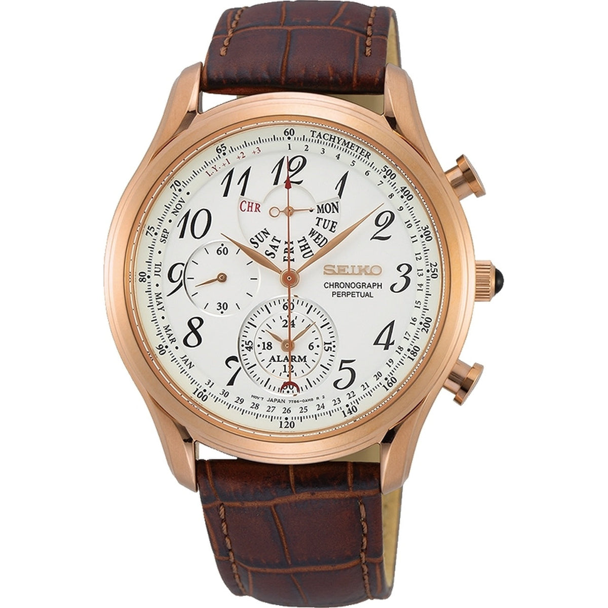 Seiko Men's SPC256 Chronograph Perpetual Chronograph Brown Leather Watch