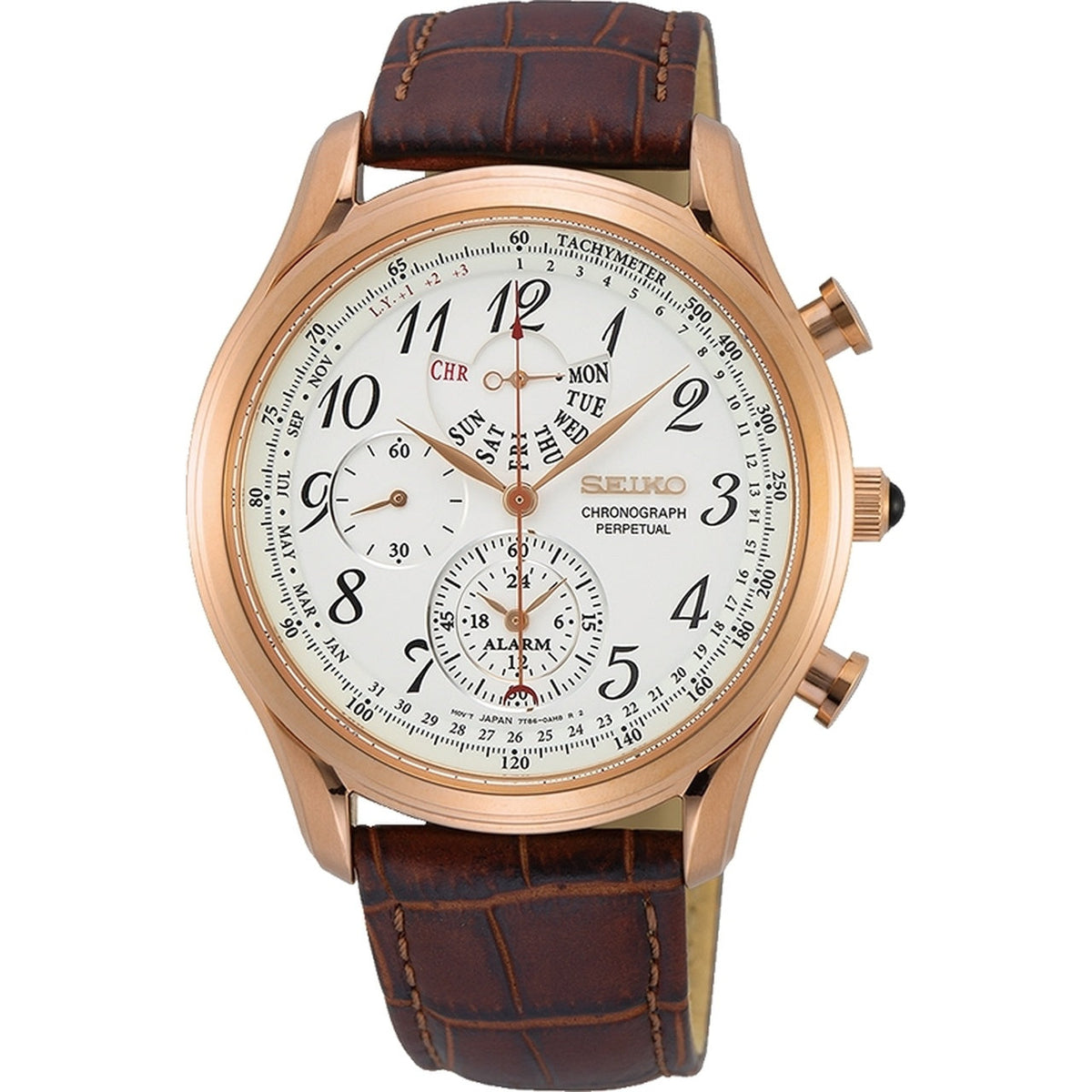 Seiko Men&#39;s SPC256 Chronograph Perpetual Chronograph Brown Leather Watch